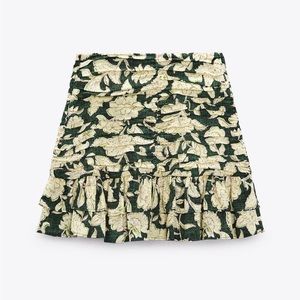 Floral print linen blend mini skirt zara